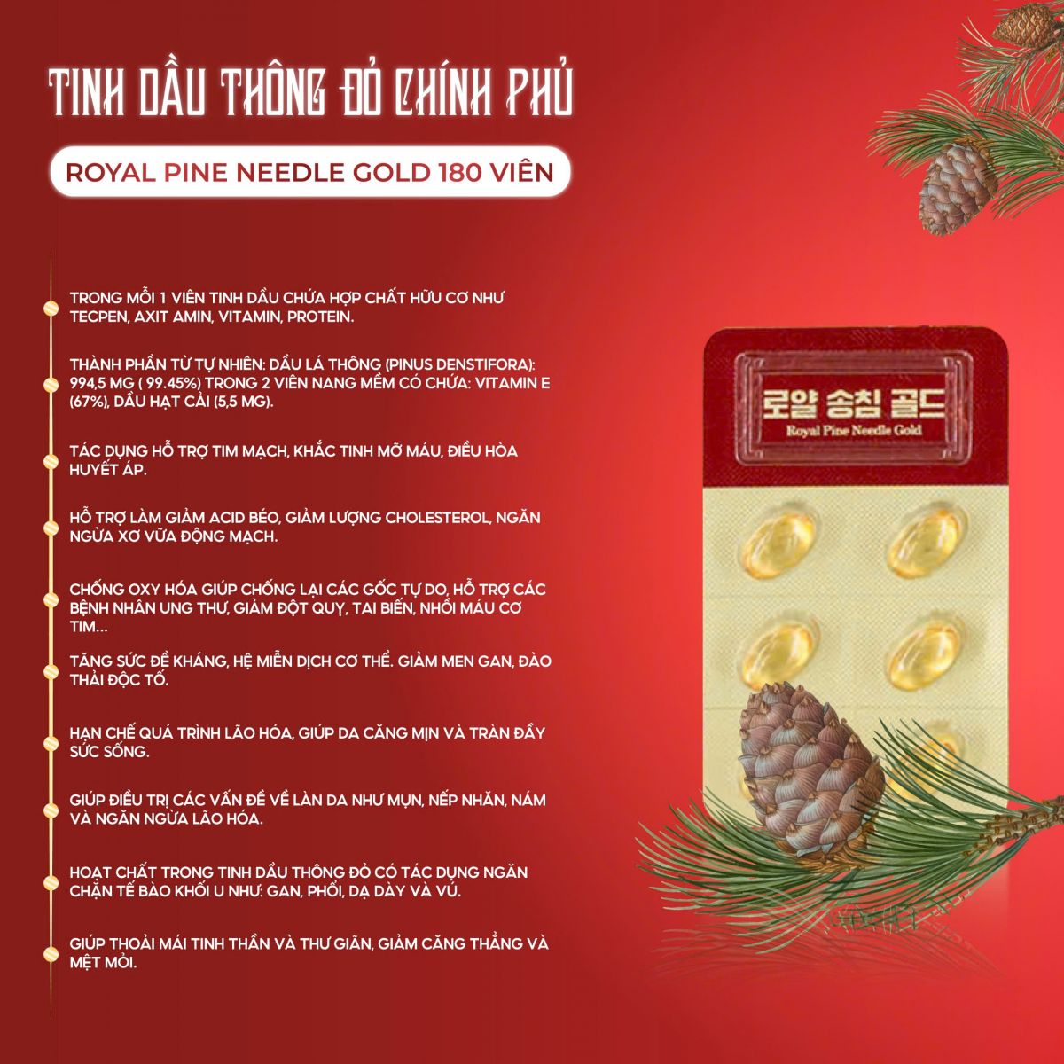 TINH DẦU THÔNG ĐỎ CHÍNH PHỦ HÀN QUỐC Hộp 180 Viên 